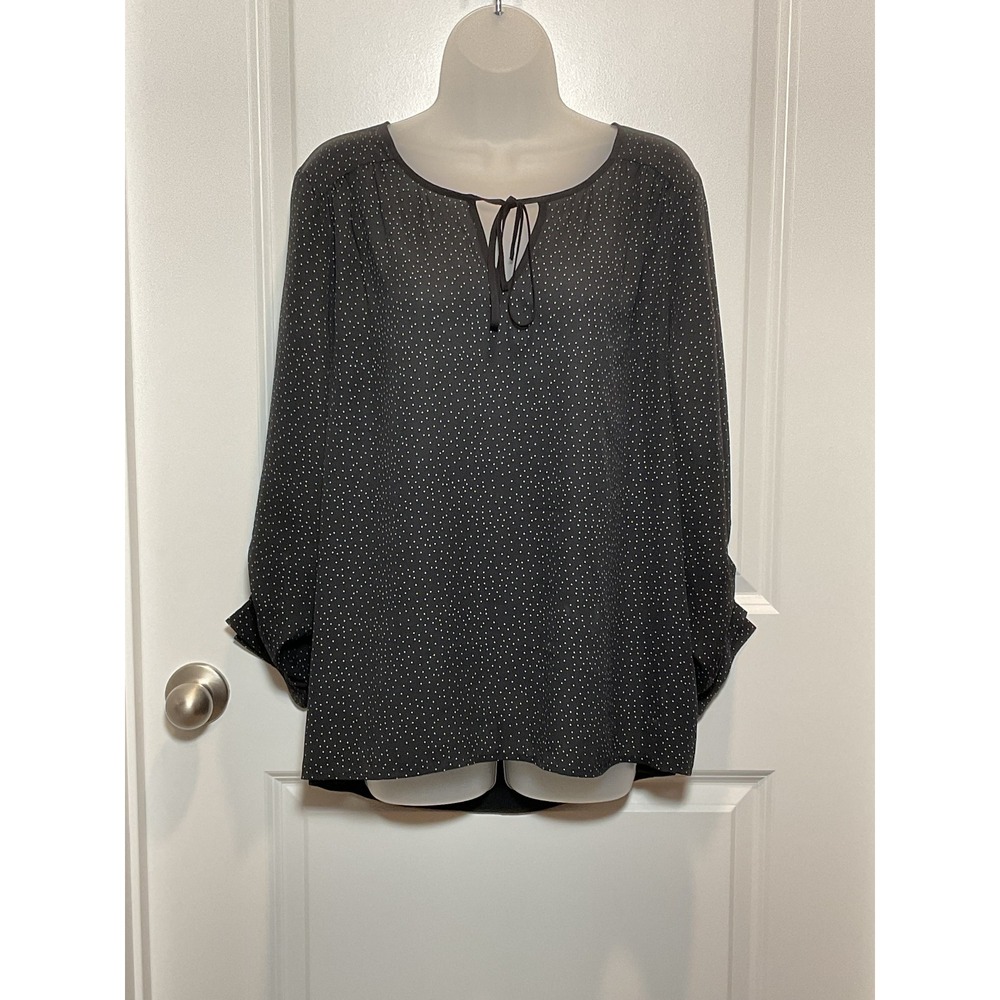 Charming Charlie Black White Polka Dot Tie Neck Blouse Top Women's Large Top